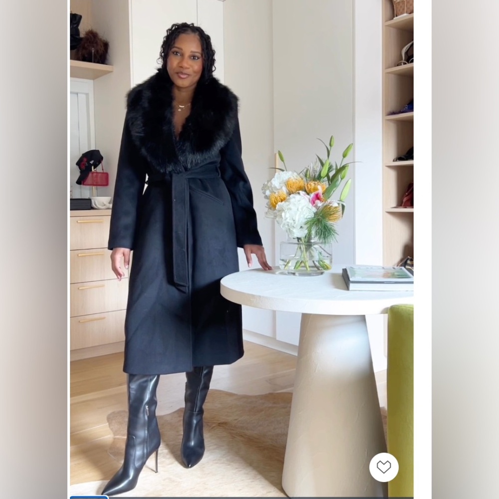Michael Kors Black Trench Coat with Fur Collar